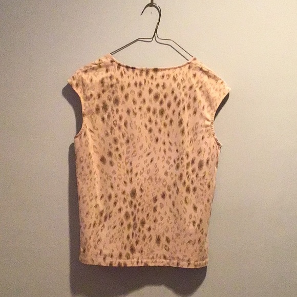 Kate Hill Olive Green/Tan Print Sleeveless Pull Over Top Medium Scoop Neck - Picture 3 of 3